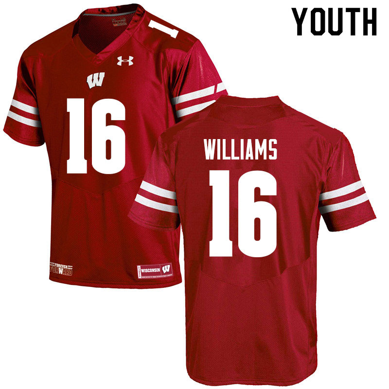 Youth #16 Amaun Williams Wisconsin Badgers College Football Jerseys Sale-Red - Click Image to Close